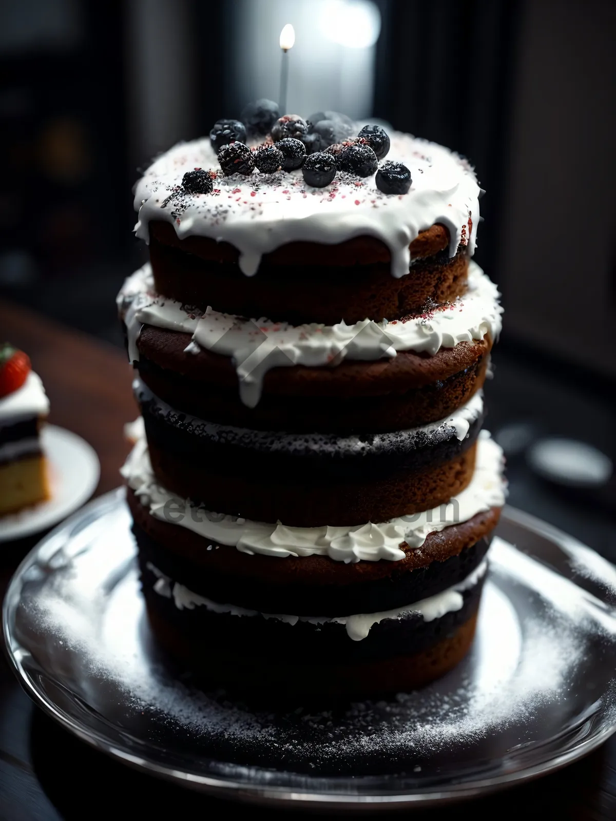 Picture of Delicious chocolate cake with fresh fruit topping