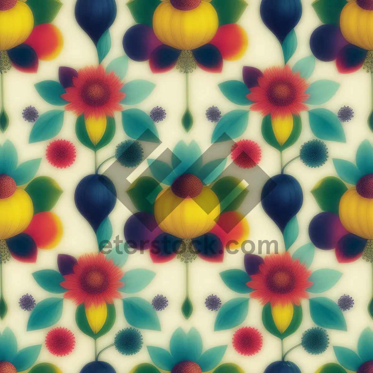 Picture of Colorful floral pattern wallpaper with retro design.