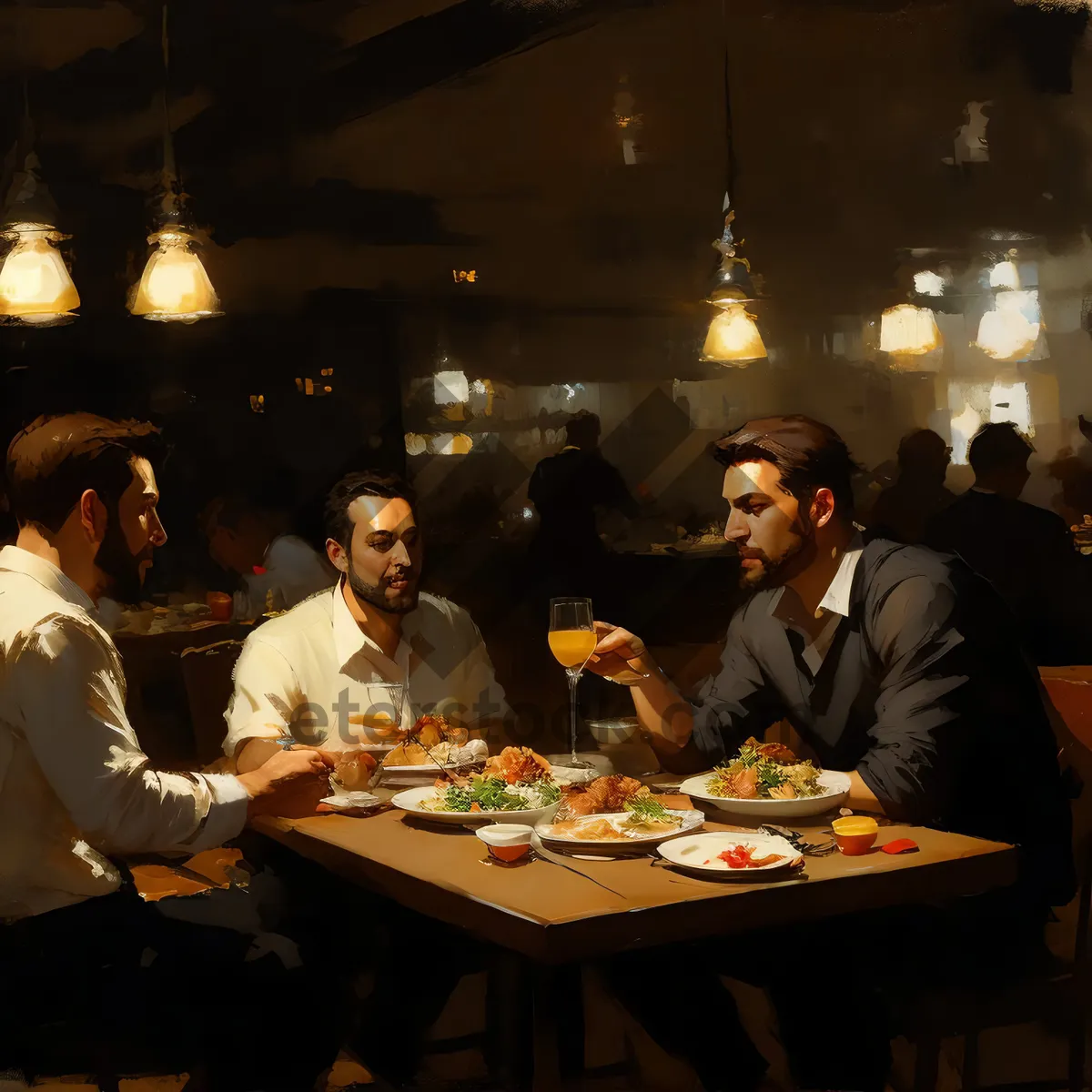 Picture of Happy couple enjoying dinner at a restaurant table.