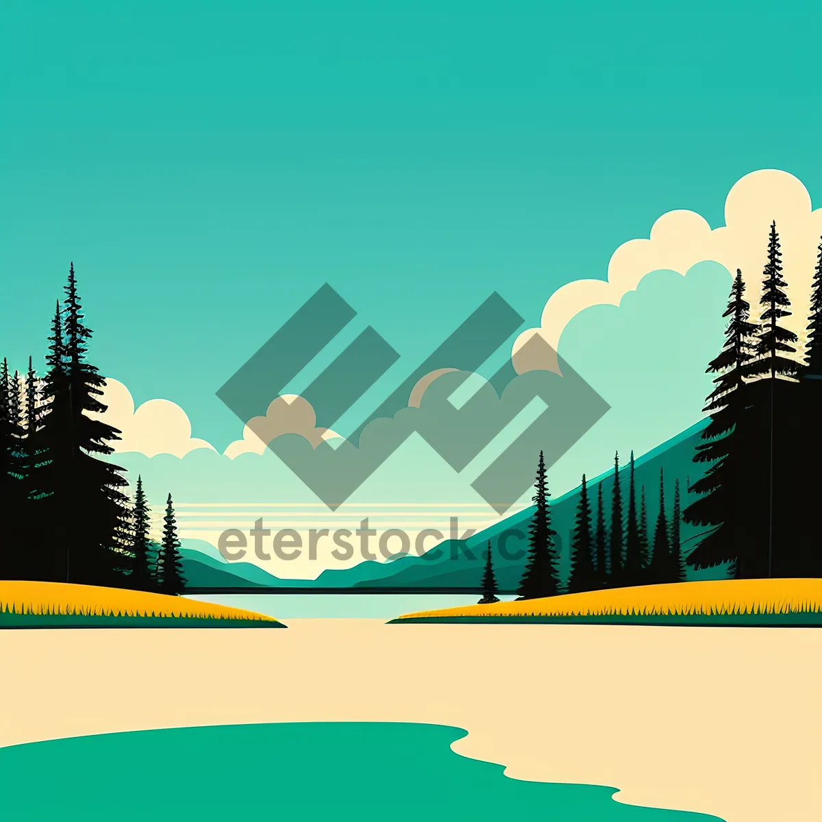 Picture of Summer Skyline: Vibrant Landscape with Chimney and Sun