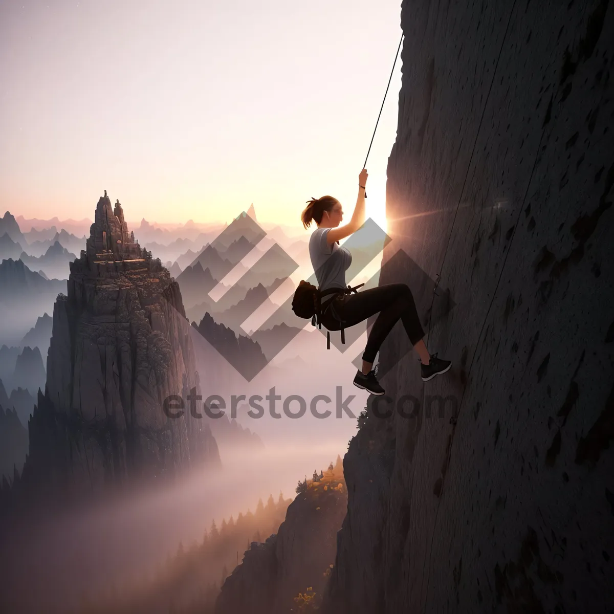 Picture of Sky-high Climber Conquers Majestic Mountain Landscape