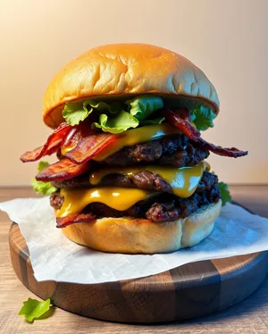 Grilled Cheeseburger Bun with Fresh Vegetables and Lettuce