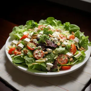 Fresh and Healthy Salad Plate with Cheese and Vegetables