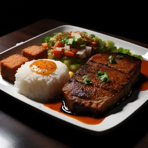 Delicious Grilled Steak with Roasted Vegetables and Sauce