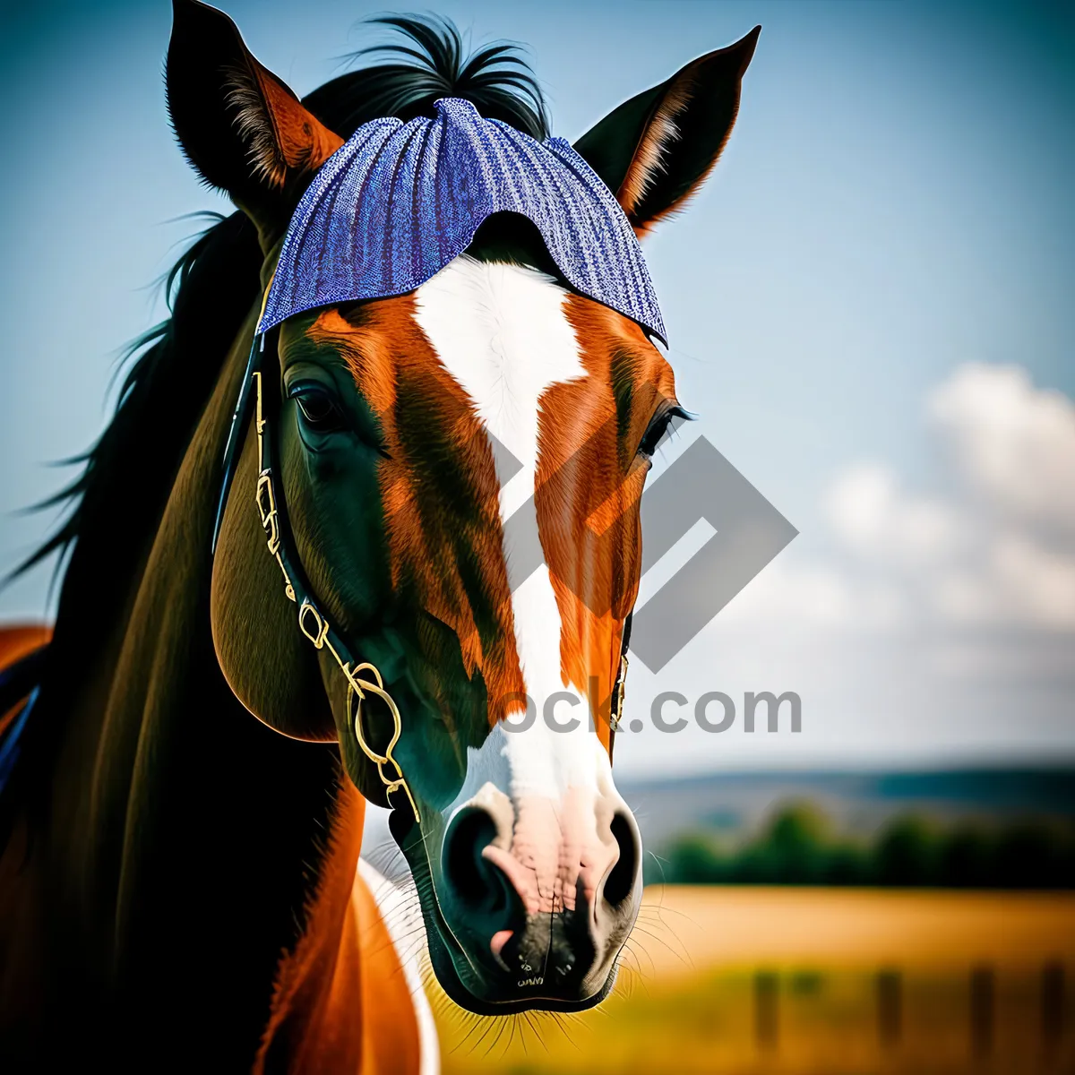 Picture of Stunning Thoroughbred Stallion in Rural Field.