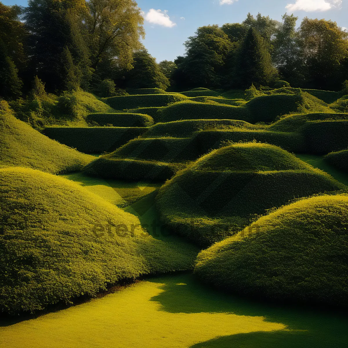 Picture of Serene Tea Plantation on Mountain Slopes