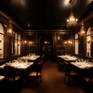 Modern dining hall with stylish interior design.