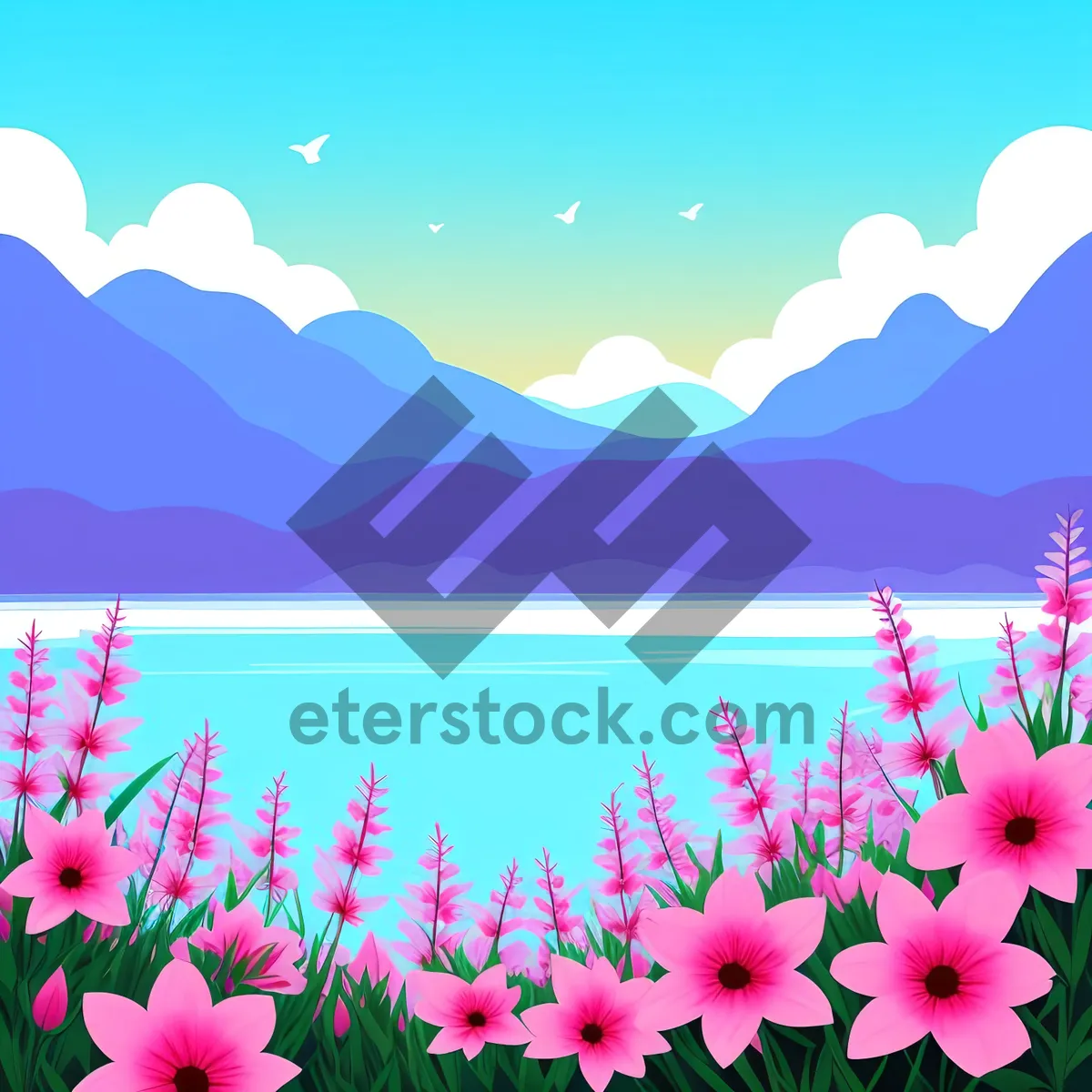 Picture of Pink Sky in Bloom: Vibrant Floral Wallpaper for Seasonal Designs