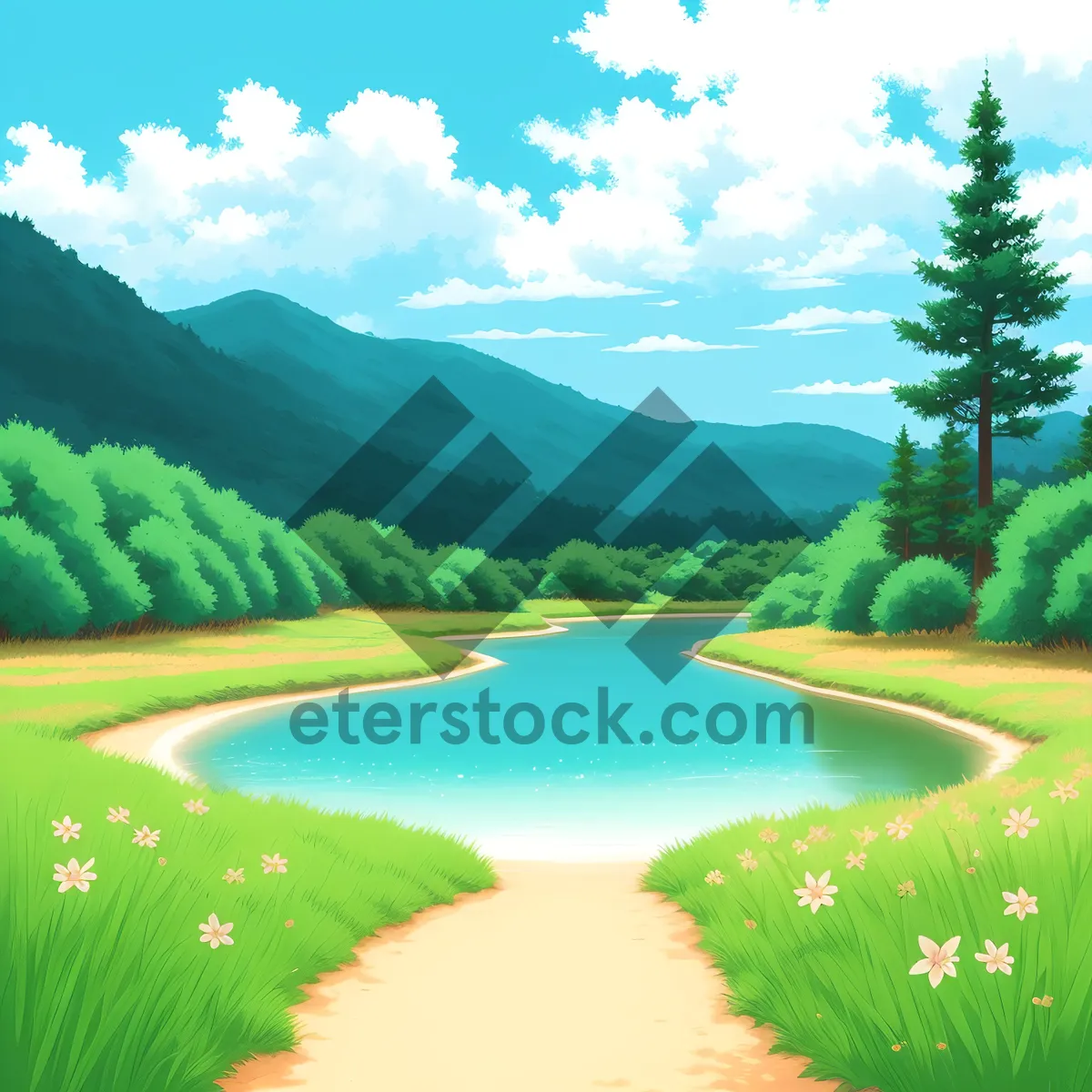 Picture of Scenic Golf Course Landscape under a Blue Summer Sky