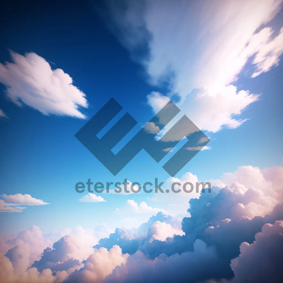 Picture of Fluffy cumulus clouds painting azure sky