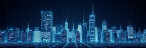 Modern Corporate Tower in Urban Cityscape at Night
