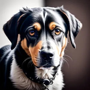 Cute purebred Swiss Mountain Dog sitting obediently