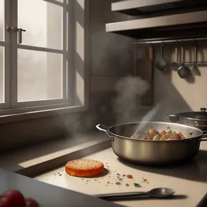 Kitchen Cookware: Frying Pan, Utensils, and Plate
