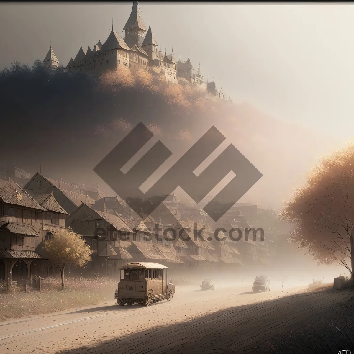 Picture of Snowy Landscape with Hay Bales in Rural Setting