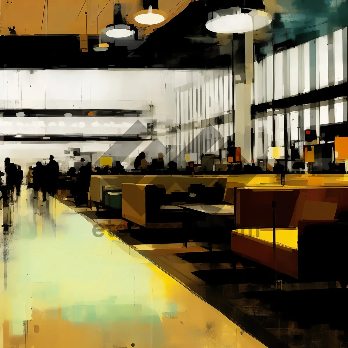 Picture of Modern cafeteria interior with stylish furniture and table counter.