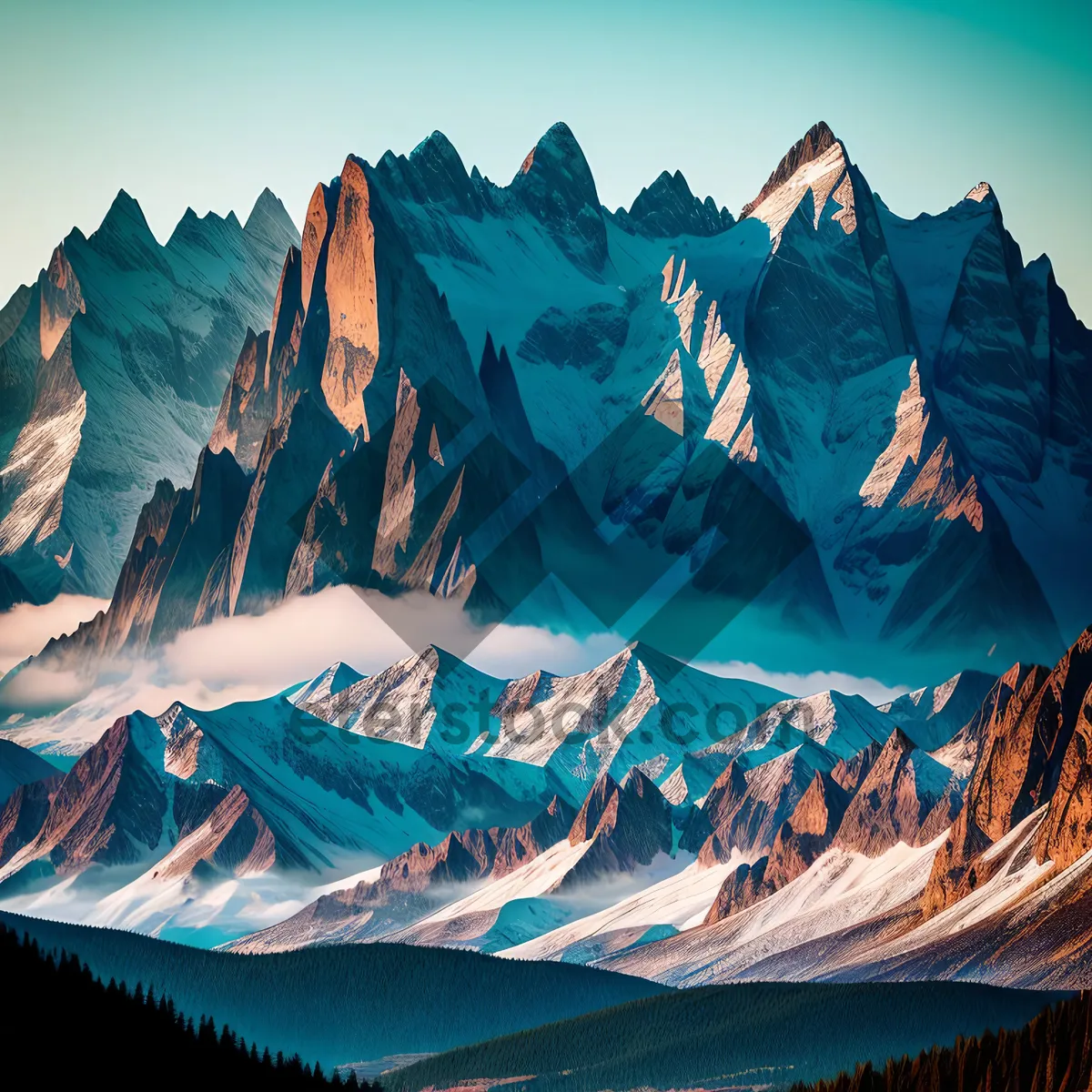 Picture of Snow-capped Peaks Reflecting on Pristine Mountain Lake