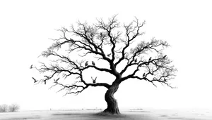 Solitary Oak Tree Silhouette Against Moody Sky