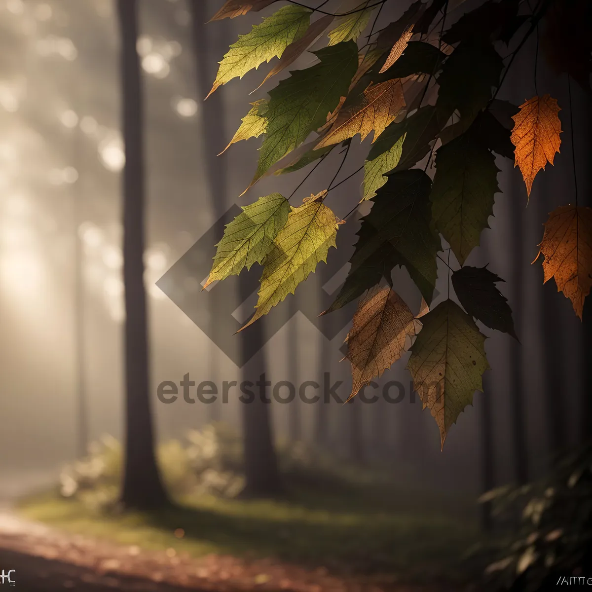 Picture of Vibrant Maple Leaf Glistening in Autumn Sun