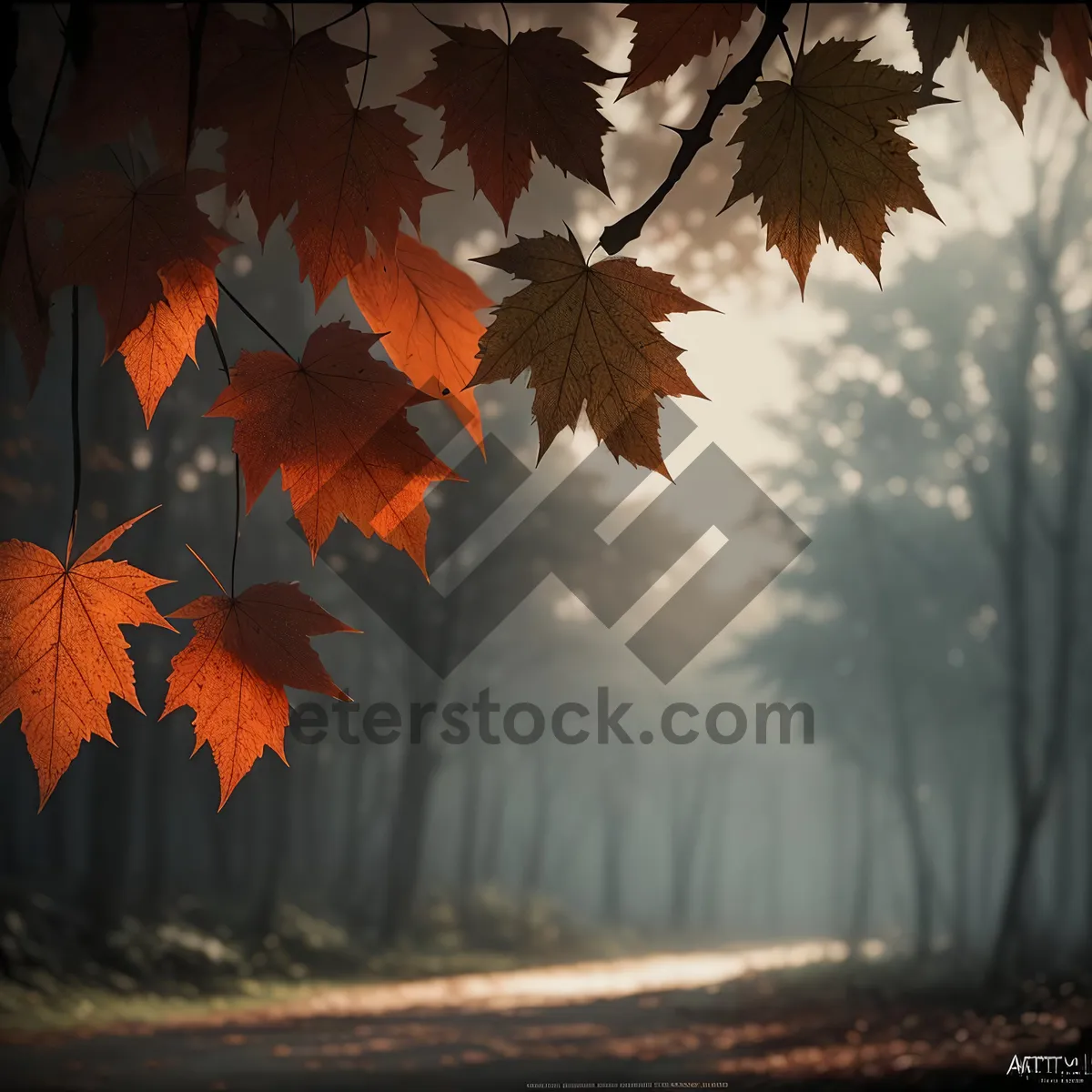 Picture of Vibrant Autumn Foliage Beneath Clear Blue Sky
