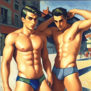 Stylish Man in Swimwear with beach background