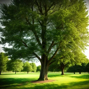 Tranquil Woodland Vista with Towering Trees