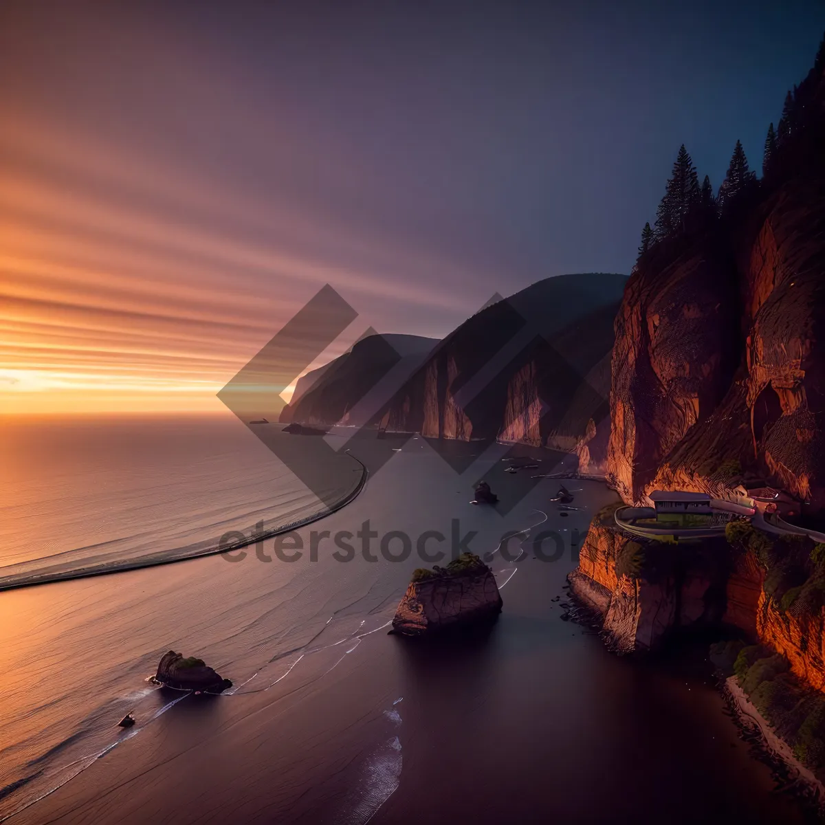 Picture of Golden Horizon: Serene Sunset over Scenic Beach