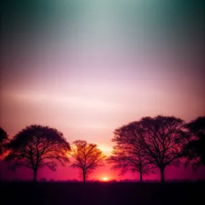 Captivating Sunset Skyline Silhouette with Majestic Trees