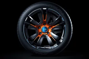 Shiny black 3D round car wheel icon