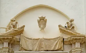 Golden Stucco Crown Detail in Ancient Temple.