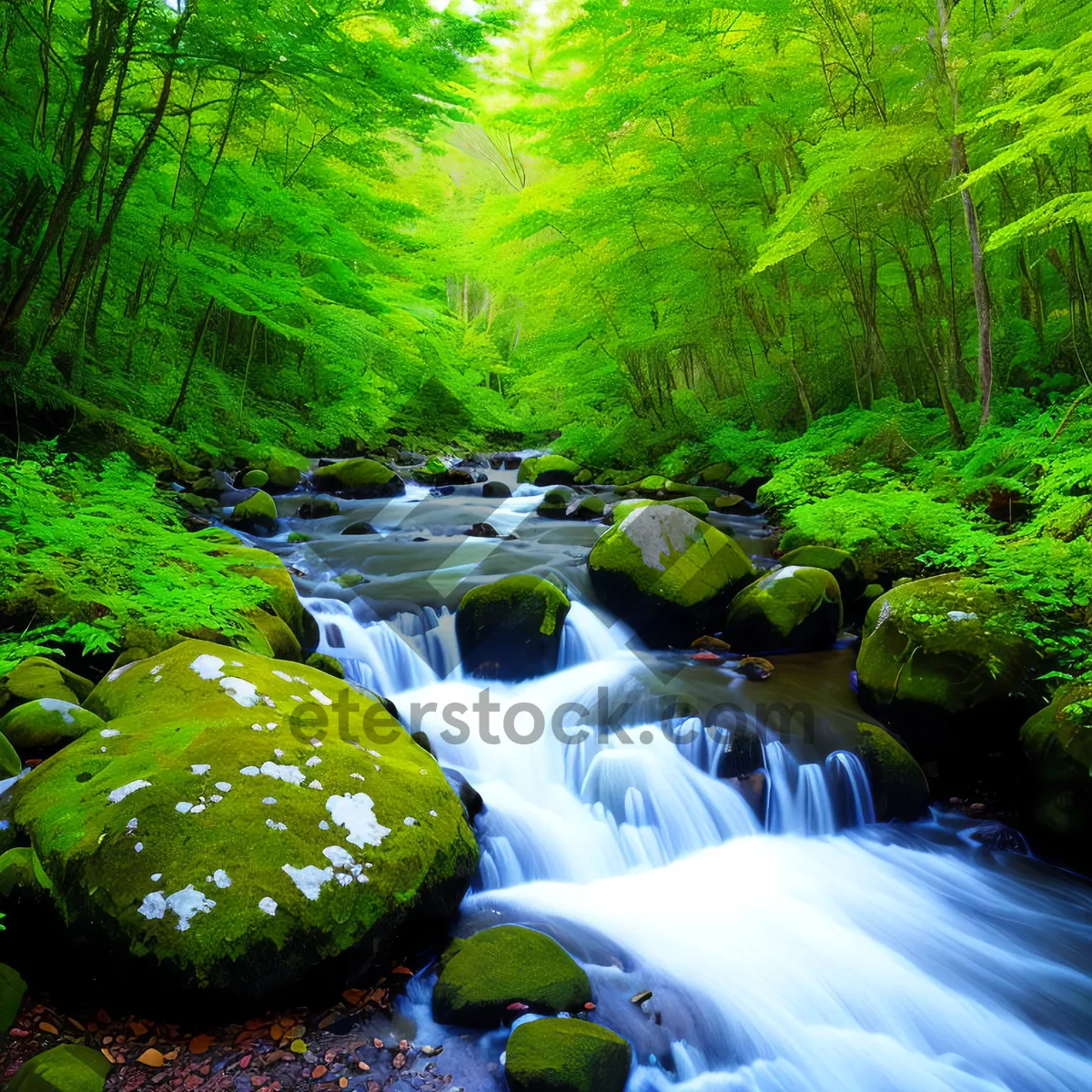 Picture of Serene Stream in Lush Forest