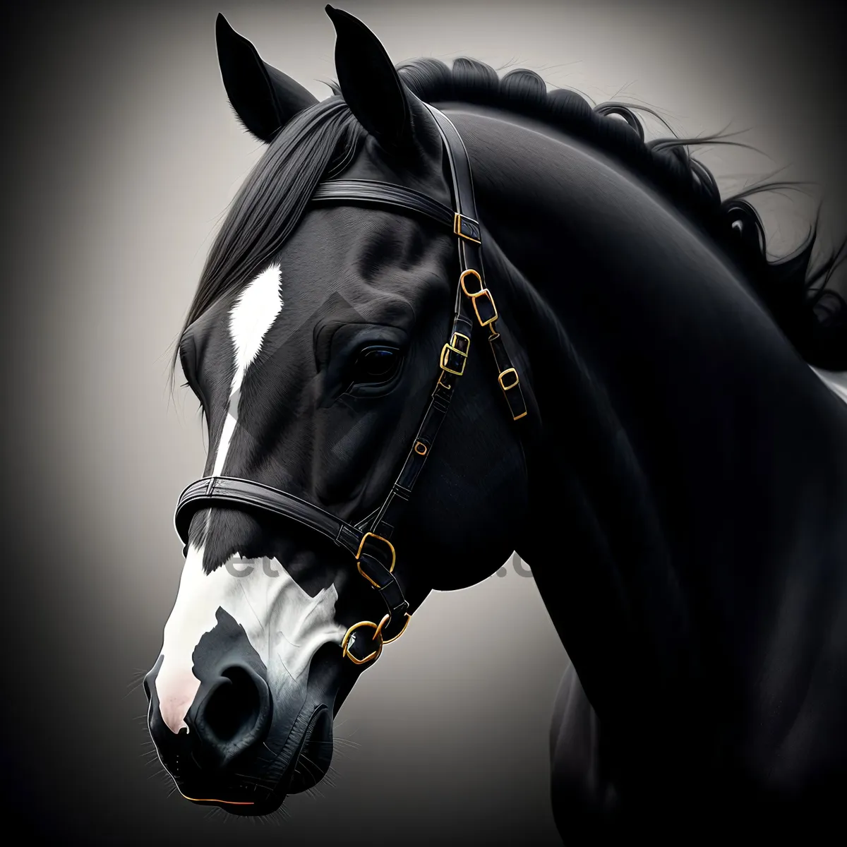 Picture of Thoroughbred Stallion in Protective Equestrian Mask