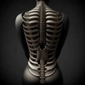 Human skeletal anatomy x-ray image: Color-coded spinal health visualization.