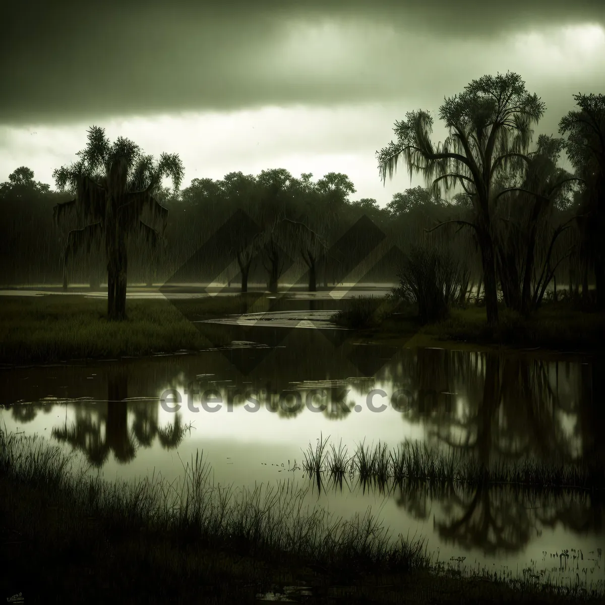 Picture of Tranquil Wetland Reflections amidst Lush Greenery