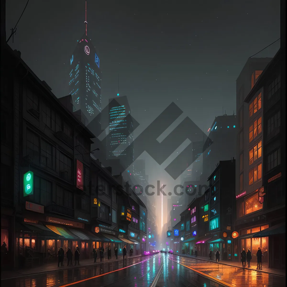 Picture of Vibrant city skyline illuminating urban night