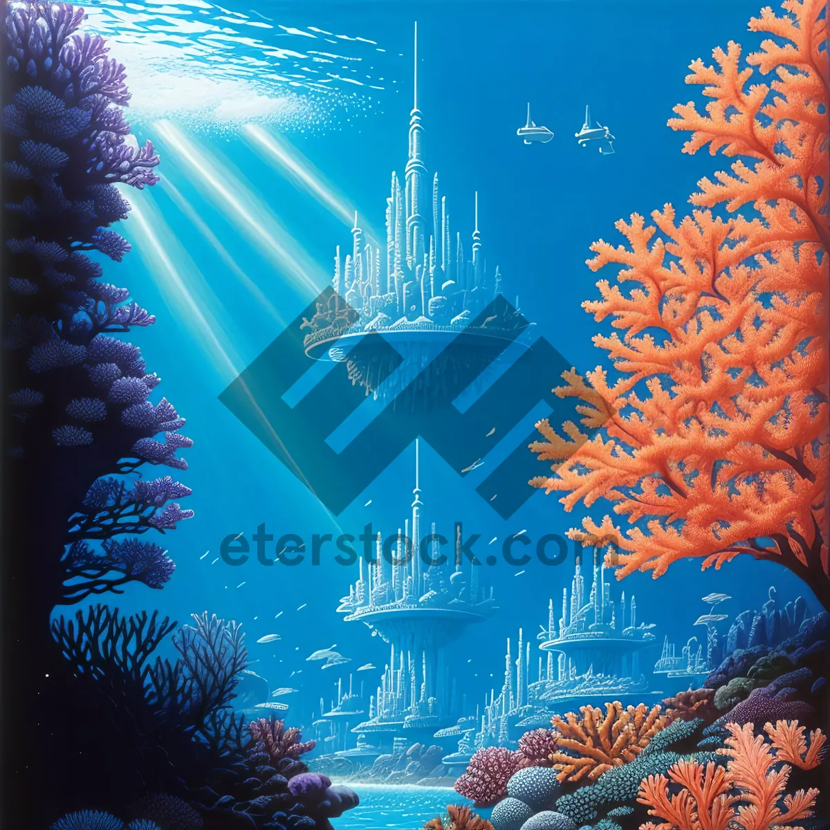 Picture of Vibrant Coral Reef with Exotic Underwater Life