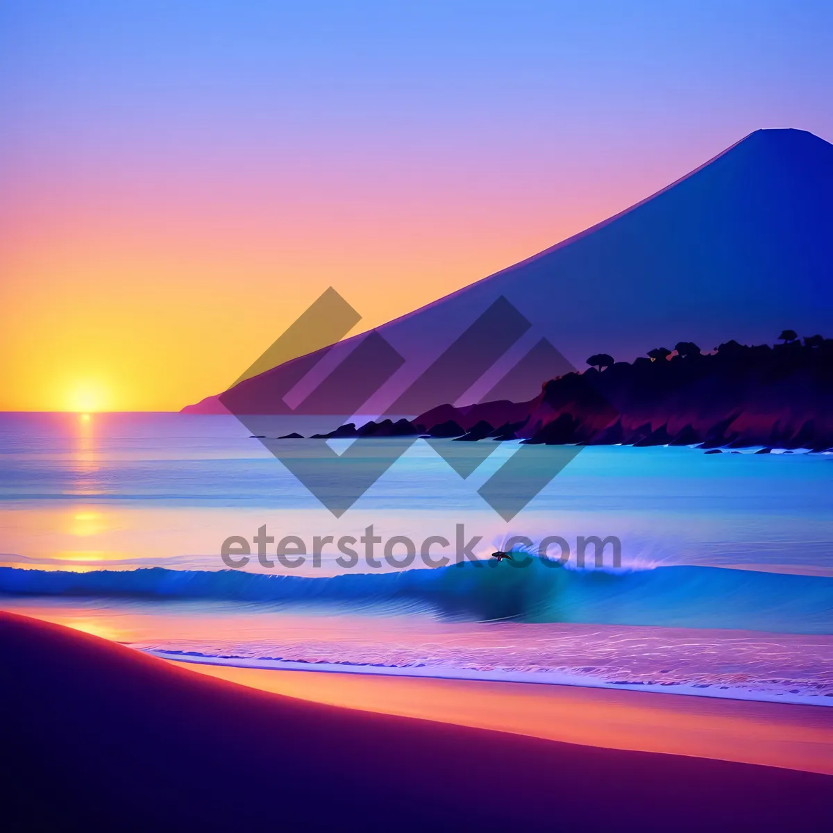 Picture of Vibrant Coastal Sunset Over the Serene Ocean