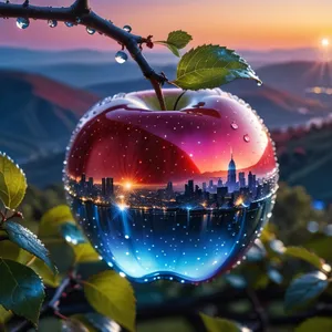 Shiny red apple, festive holiday decor