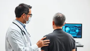 Smiling male doctor in professional medical setting.