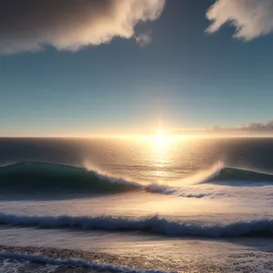 Golden Horizon: Tranquil Sunset over Tropical Beach