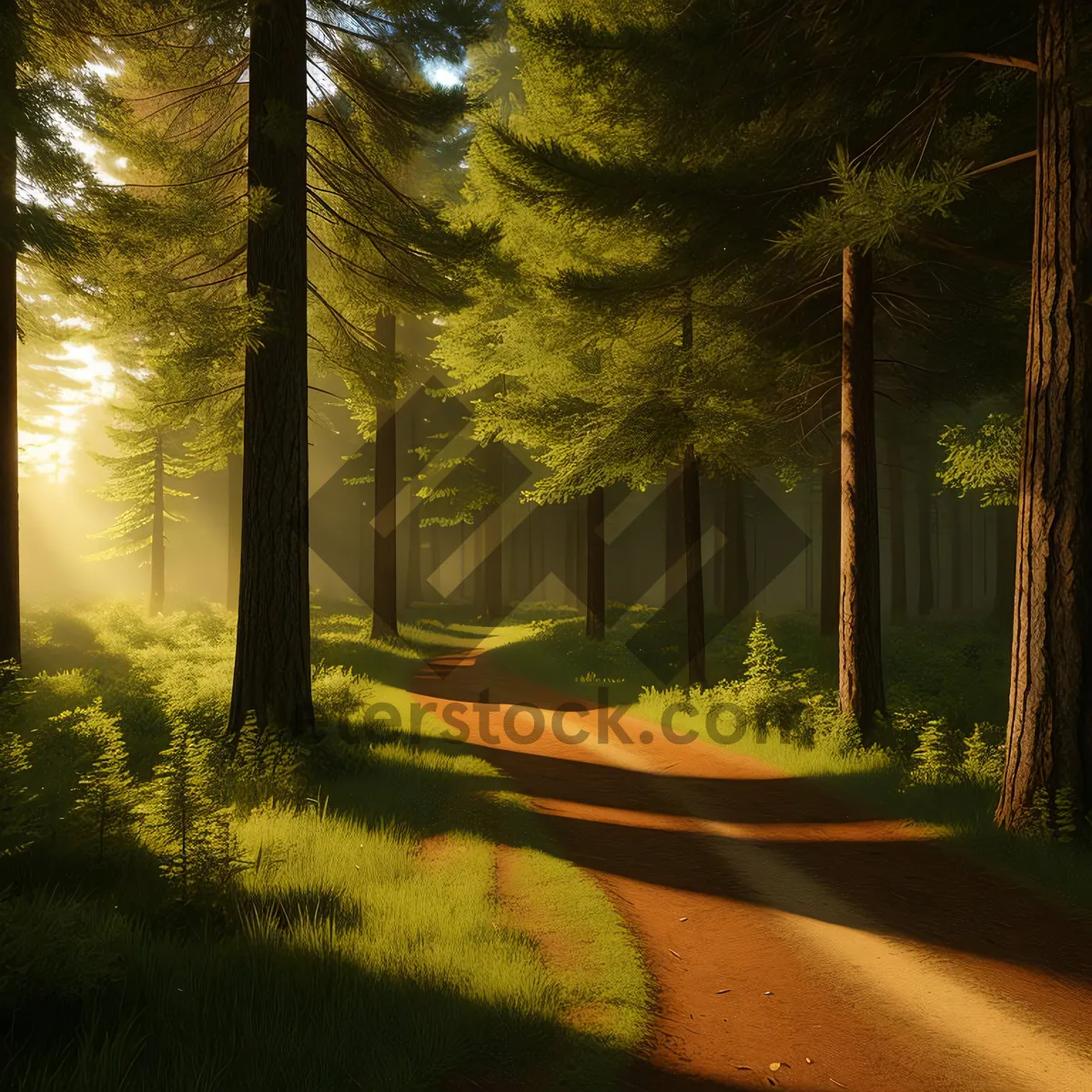 Picture of Autumn Forest Road: Serene Path Through Sunlit Woods