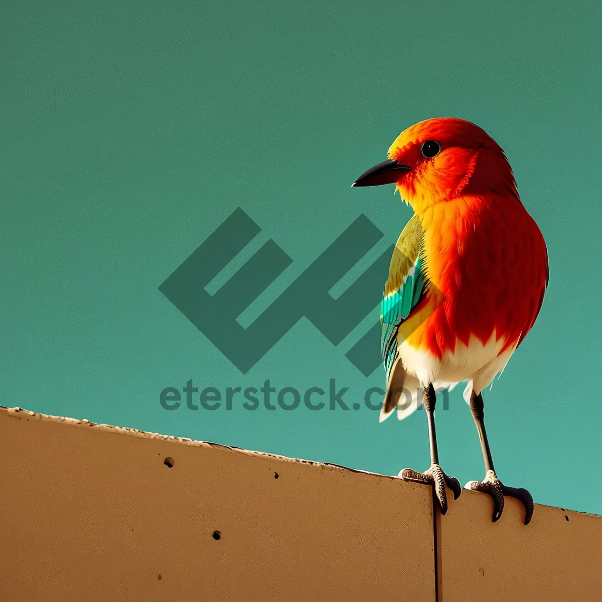 Picture of Colorful Parrot Perched on Branch with Bird Feeder