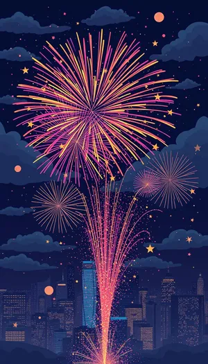 Colorful Firework Celebration Night Sky Explosion Bright Star