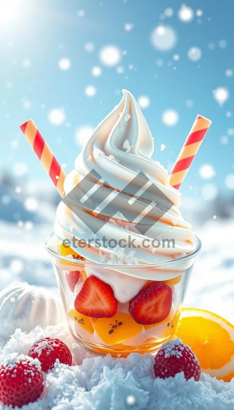 Picture of Refreshing strawberry yogurt ice cream in glass cone