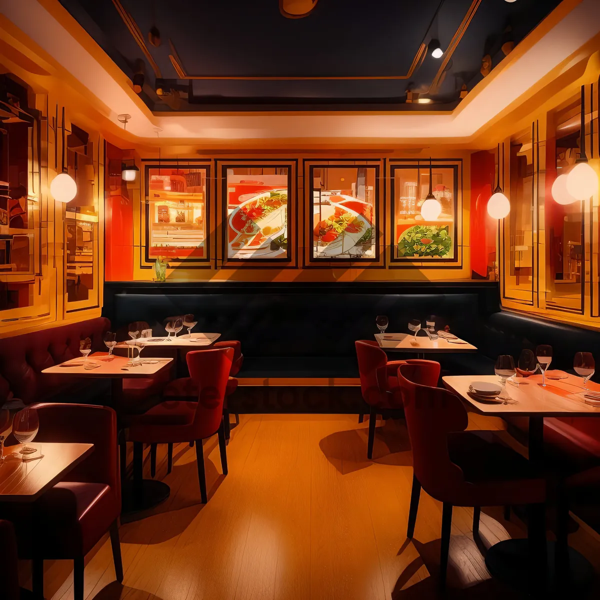 Picture of Modern luxury restaurant interior design with wood furniture