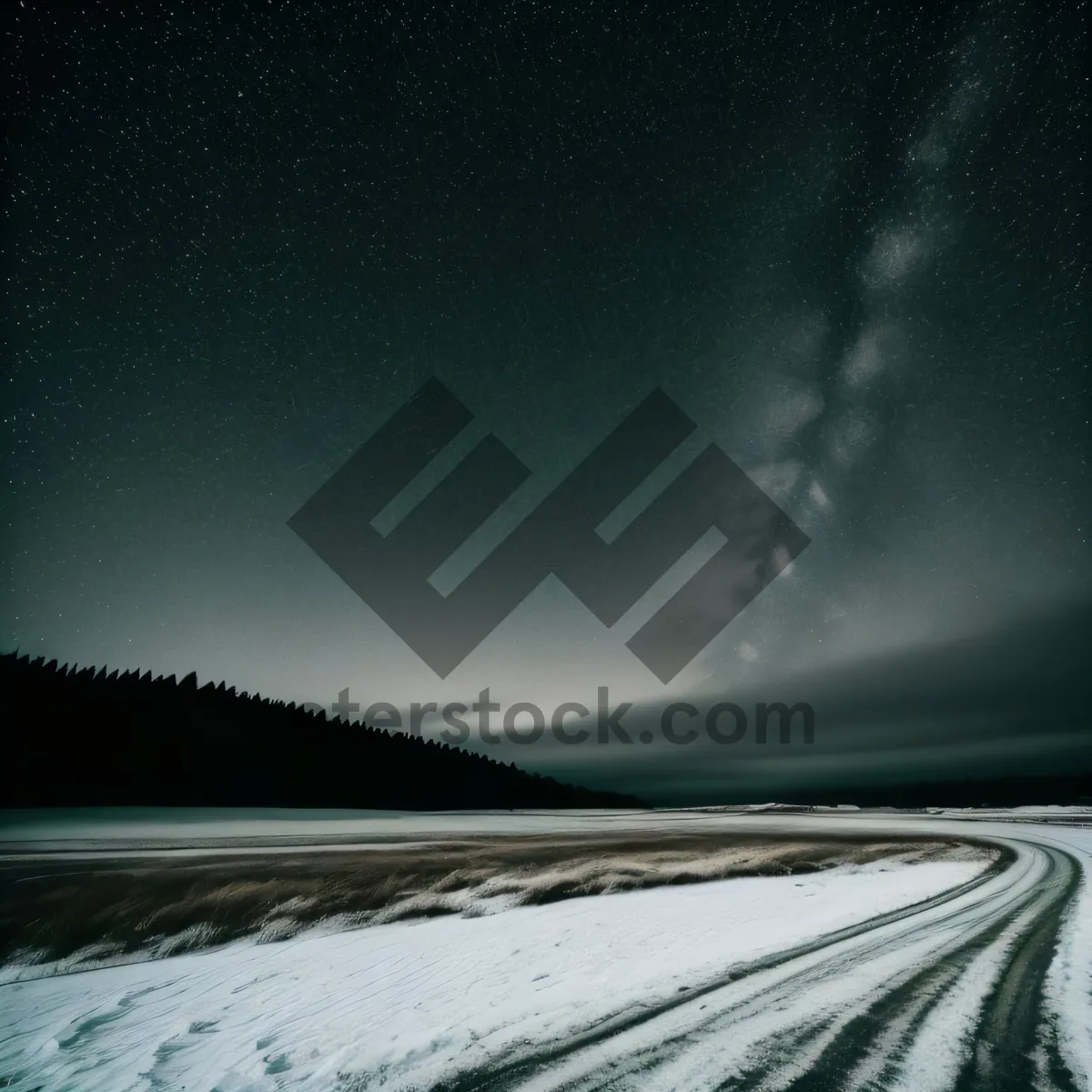 Picture of Majestic Night Sky Over Snowy Mountain Highway