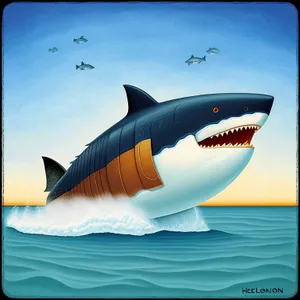 Celestial Flight: Great White Shark Soaring Through the Sky