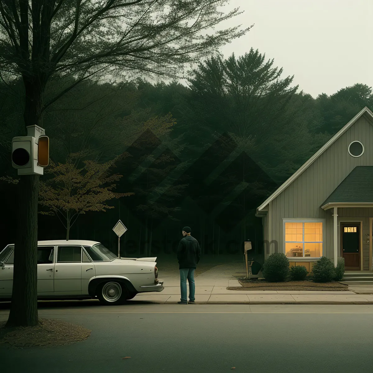 Picture of Rustic Gas Pump in Serene Landscaped Estate