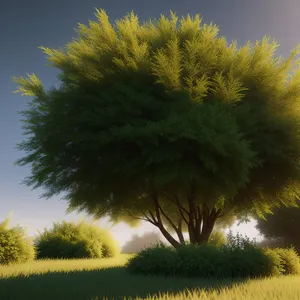 Autumnal Tree Amidst Sunlit Meadow