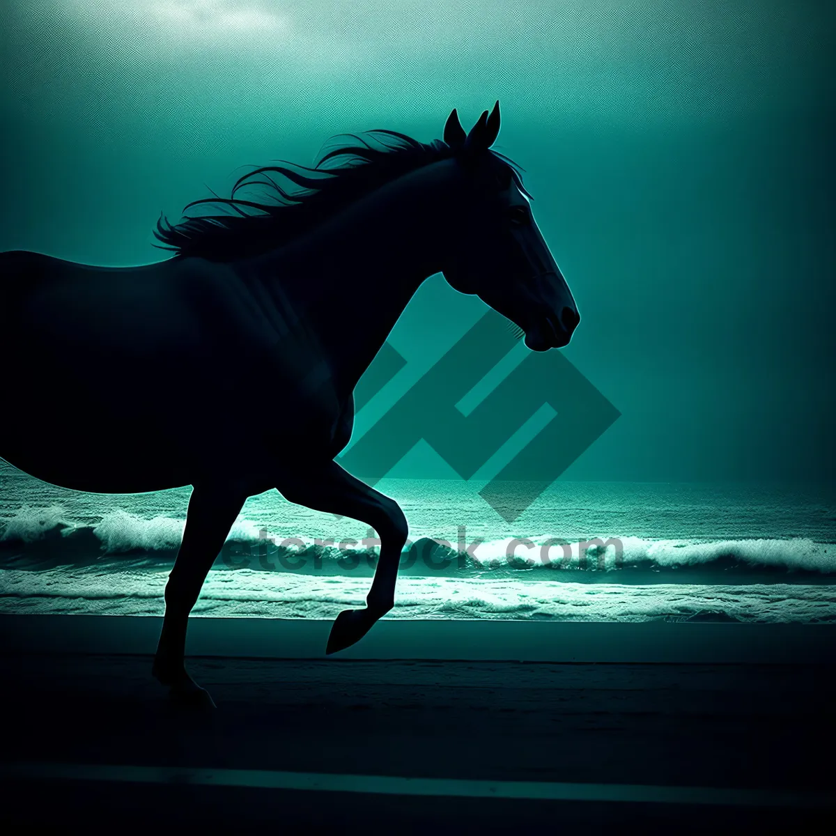 Picture of Silhouette Stallion on Sunset Beach