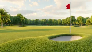 Vibrant summer sky with golfer on course